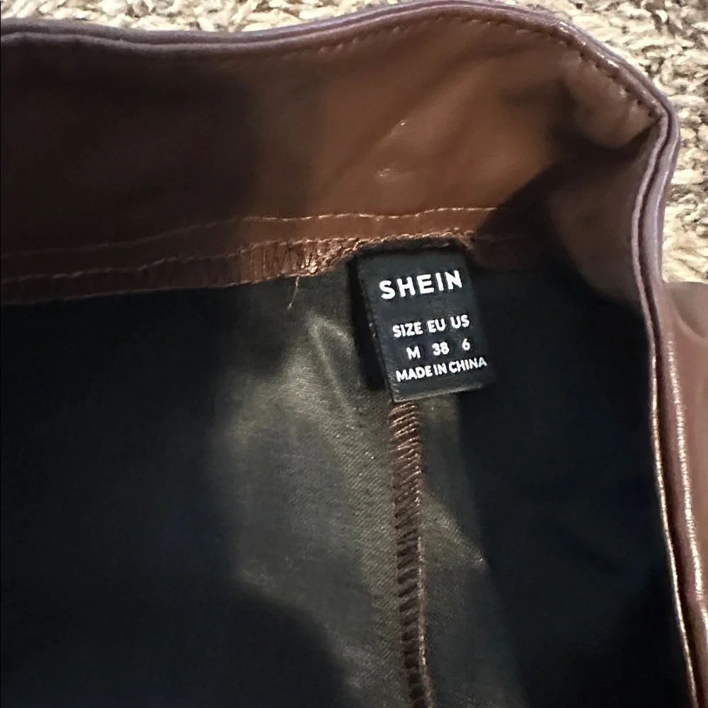 SHEIN High Waist Brown Leather like Shorts q